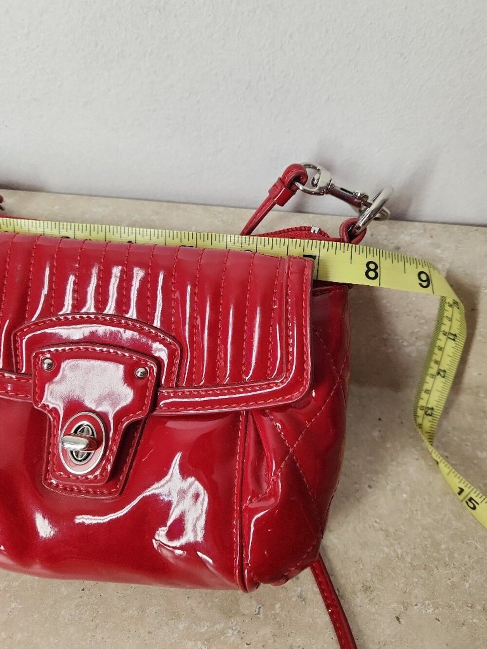 Coach Poppy Liquid Gloss Quilted Patent Leather Mini crossbody purse bag red - Picture 12 of 13